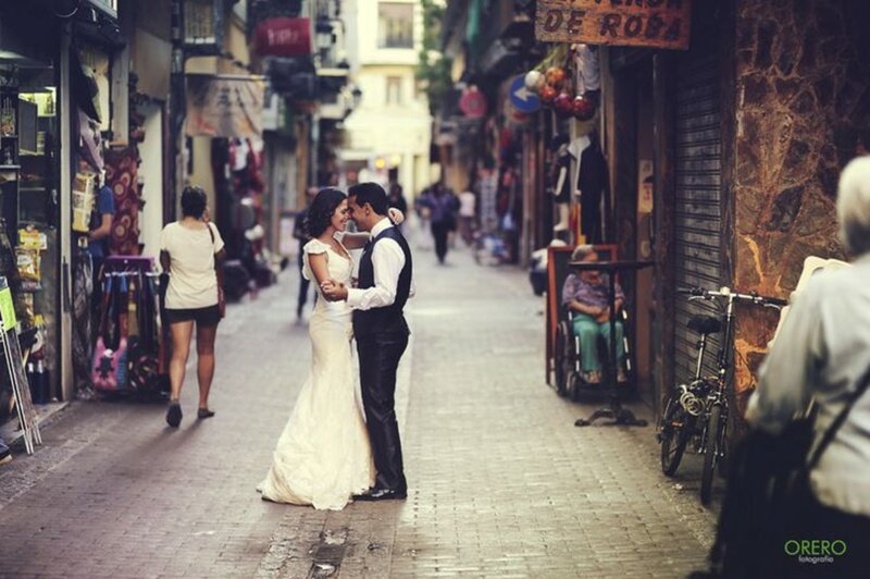 Bride and Groom Embracing — Beige