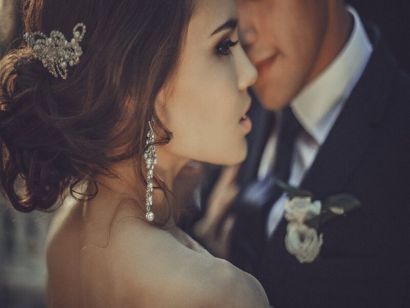 Bride and Groom Embracing — Brown