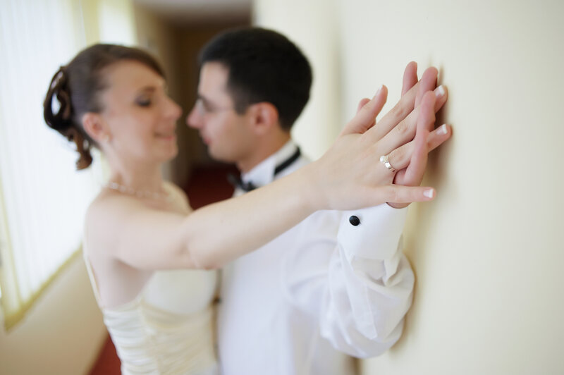 Bride and Groom Embracing — White, Intimate