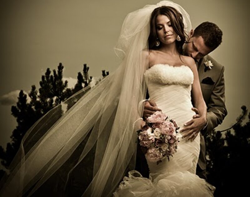 Bride and Groom Embracing — White, Romantic