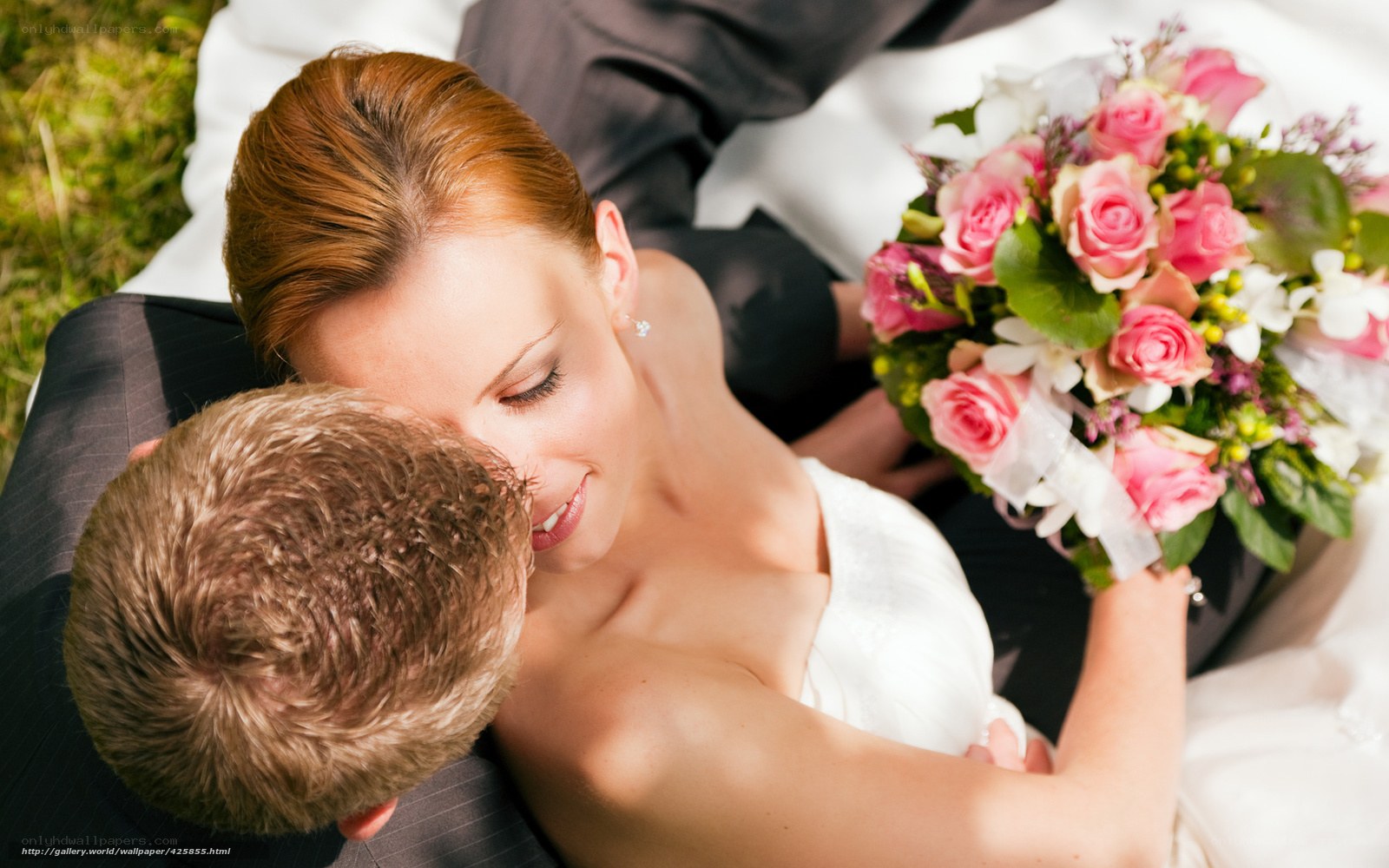 Bride and groom embracing