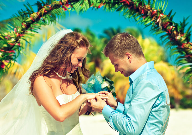 Bride and Groom Exchanging Rings