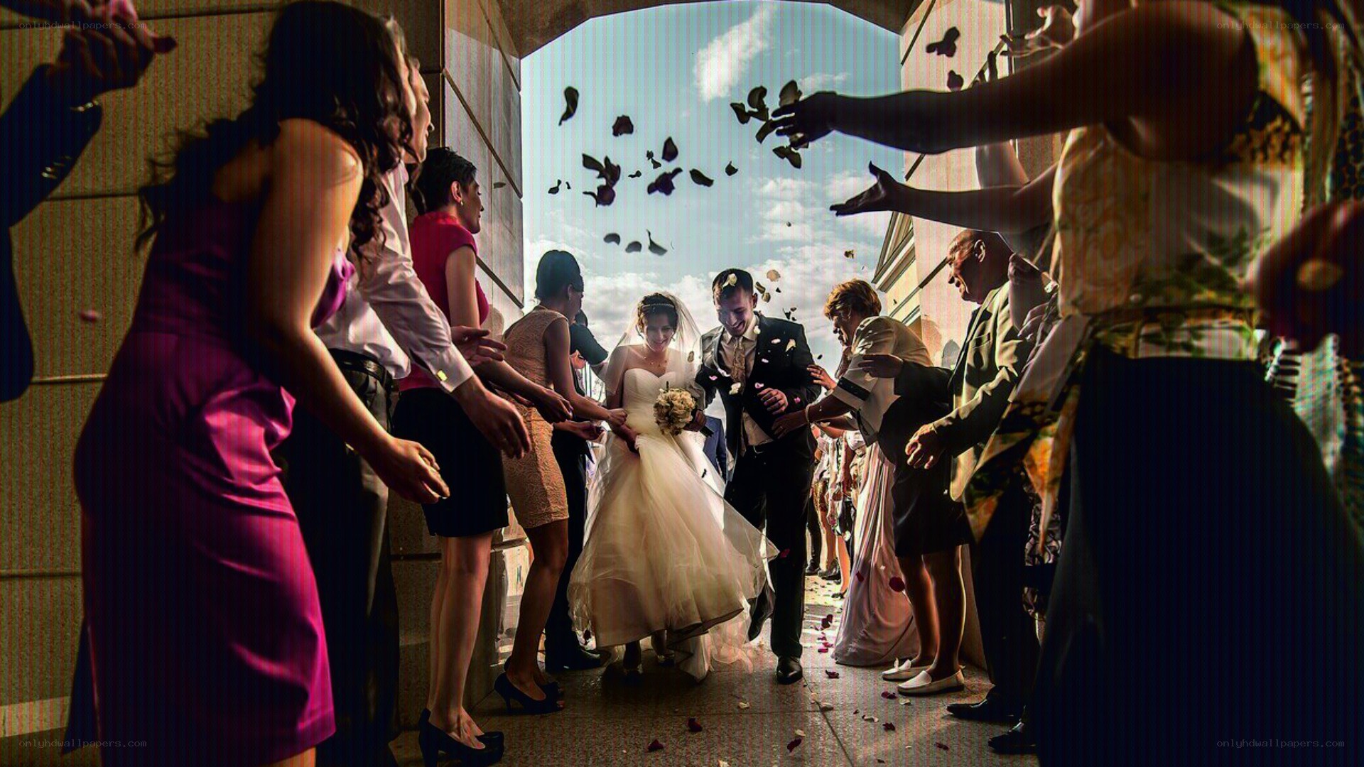Bride and groom exit wedding