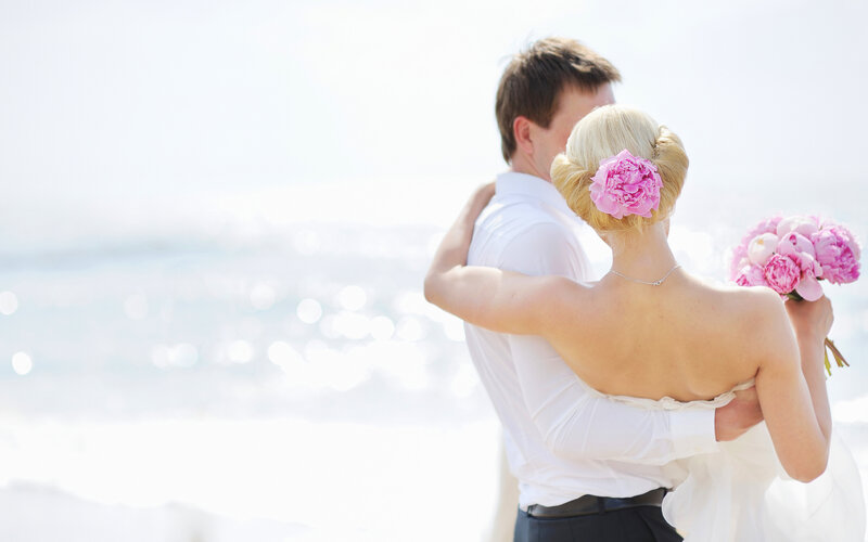 Bride and Groom Hugging