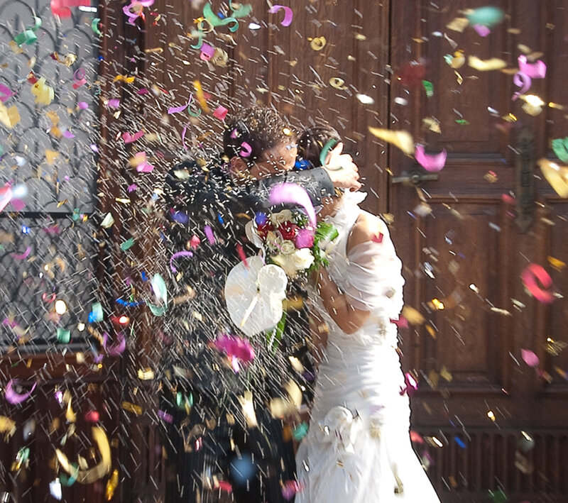 Bride and Groom Hugging — White, Celebratory