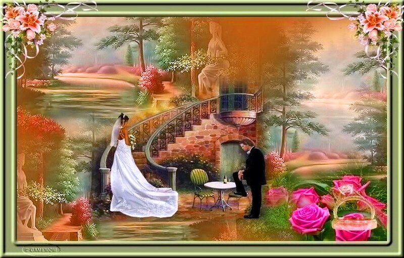 Bride and Groom in Garden