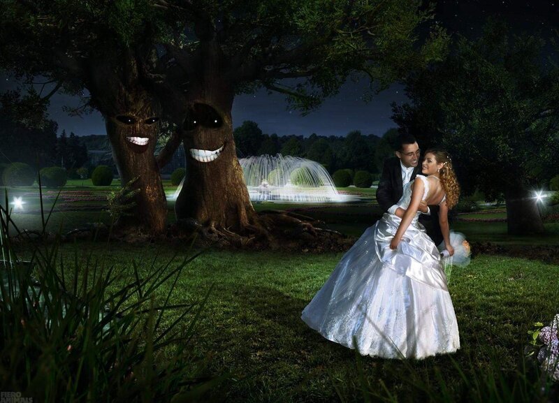 Bride and Groom in Park