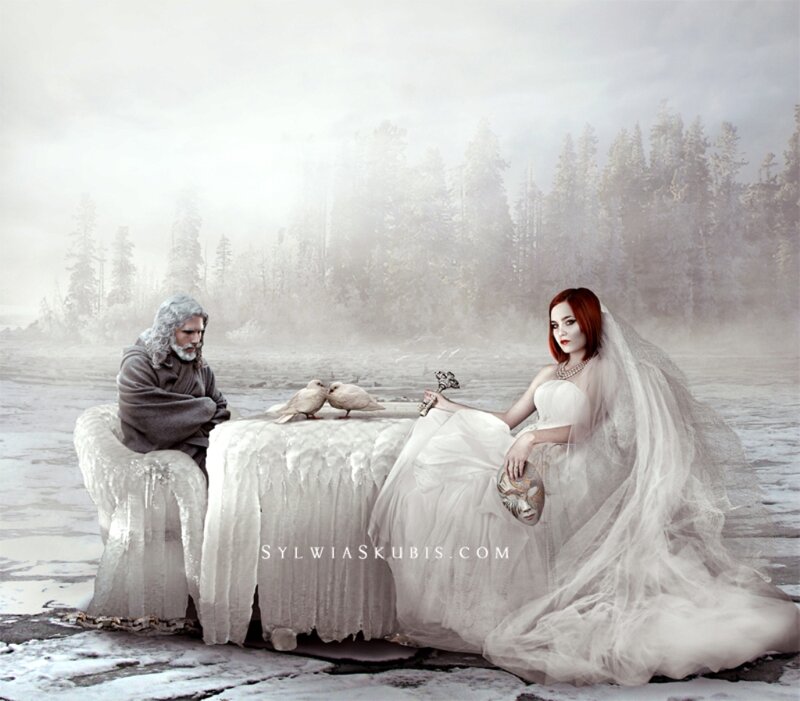 Bride and Groom in Winter — White
