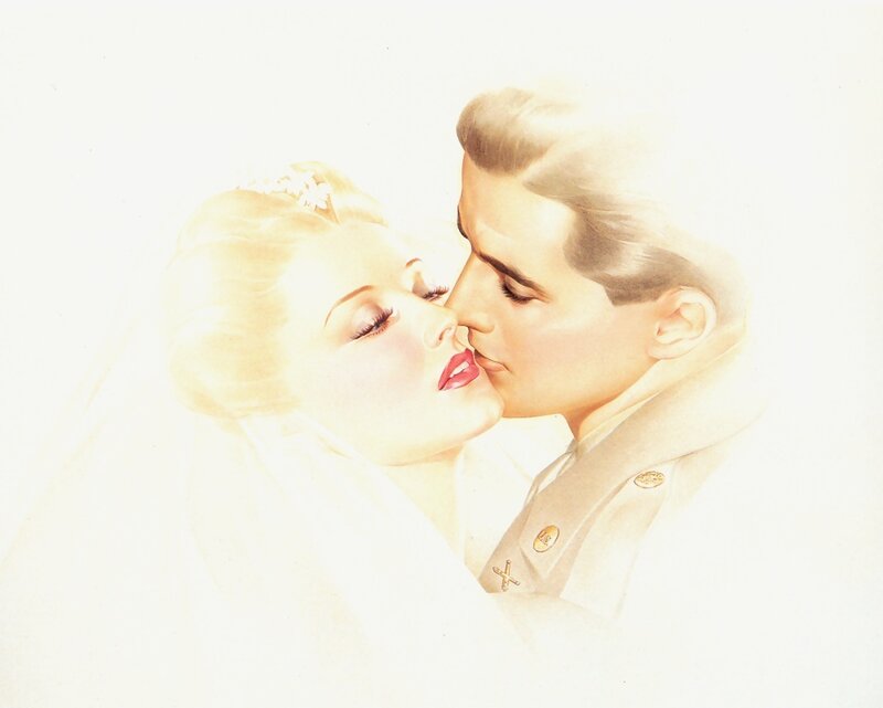 Bride and groom kissing