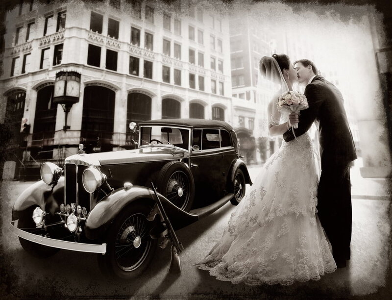 Bride and Groom Kissing — Black, Romantic