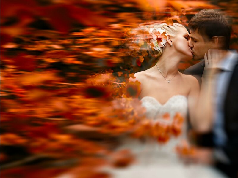Bride and Groom Kissing — Orange
