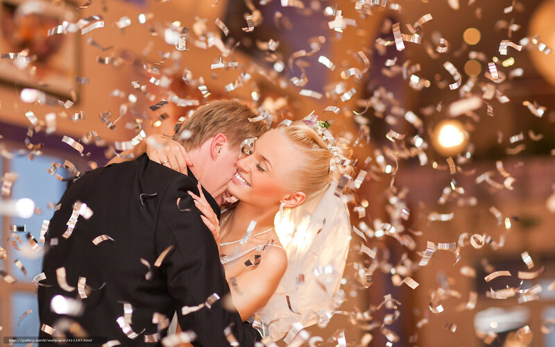 Bride and Groom Kissing — White, Celebratory, Photograph