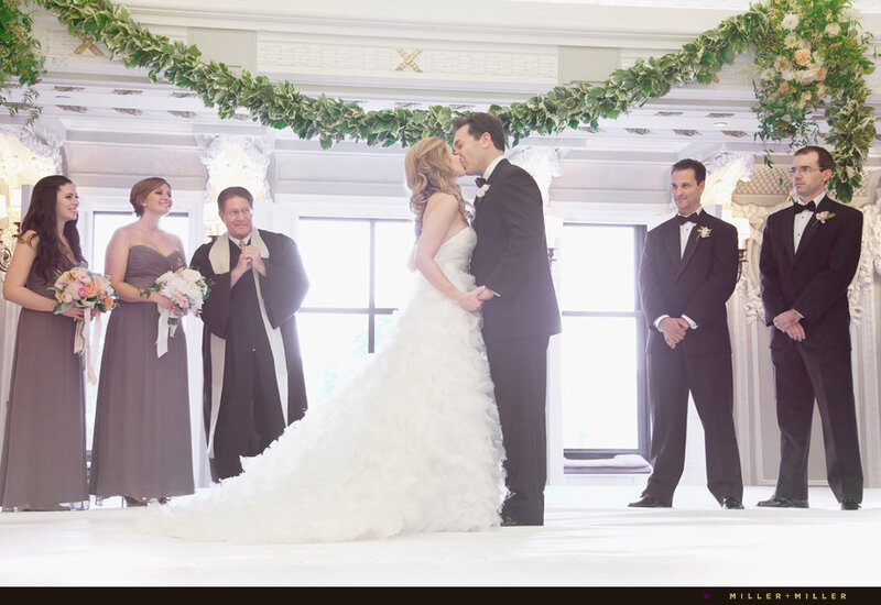 Bride and Groom Kissing — White, Formal, Afternoon, Photograph