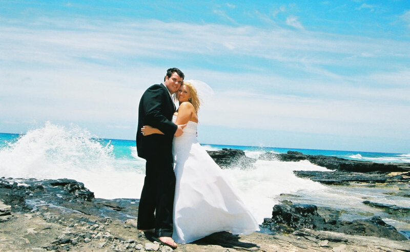 Bride and Groom on Beach — Blue