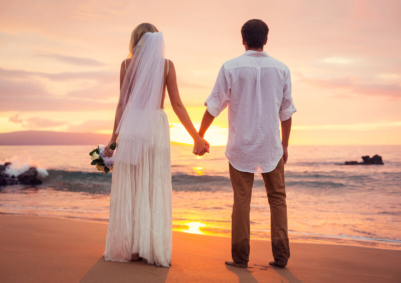 Bride and Groom on Beach — Orange, Serene
