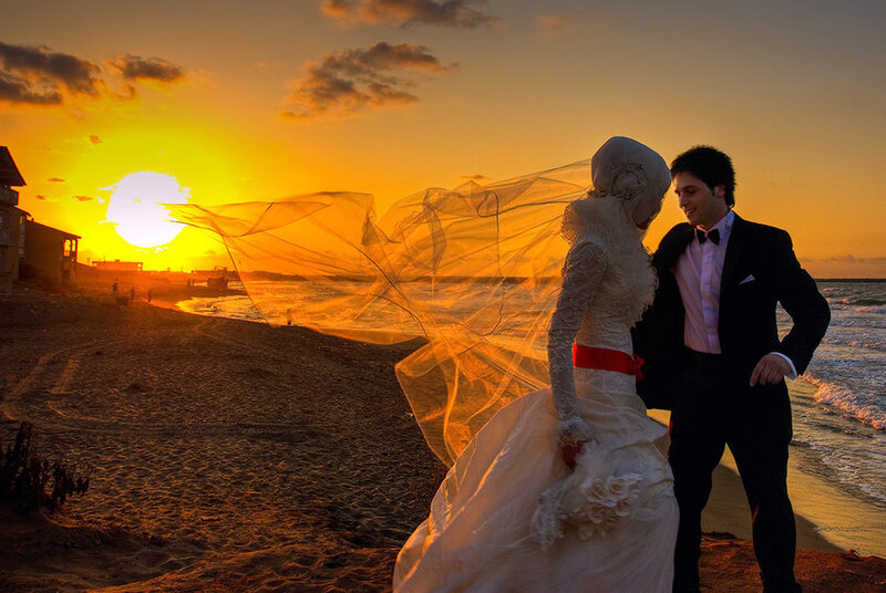 Bride and Groom on Beach — Orange