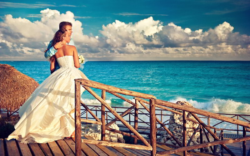 Bride and Groom on Deck — Blue, Serene