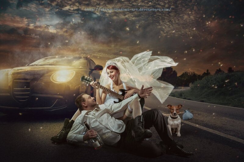 Bride and Groom on Road
