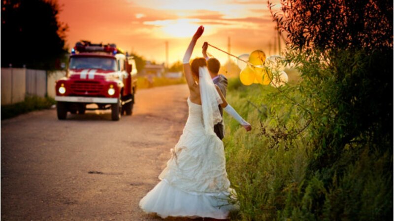 Bride and Groom on Road — White
