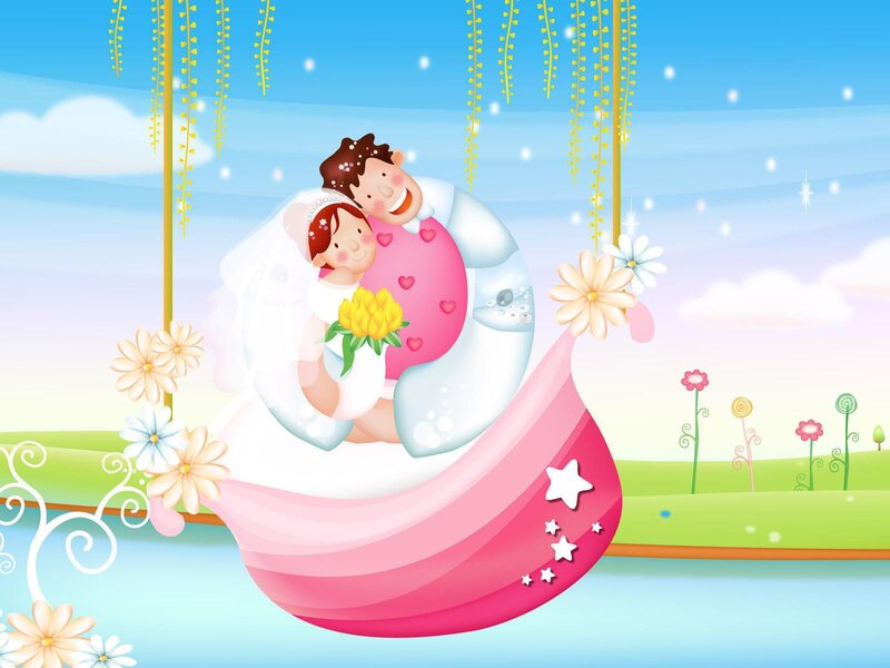 Bride and Groom on Swing — Pink