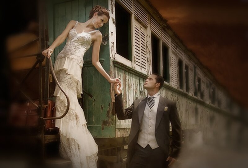 Bride and Groom on Train
