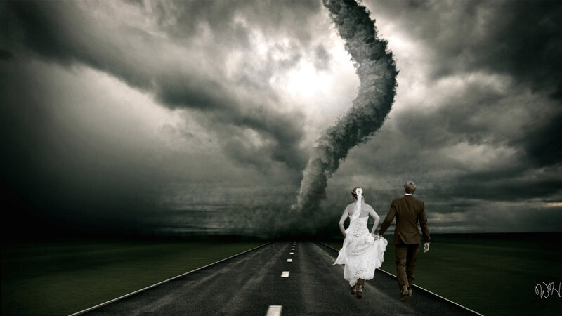 Bride and Groom Running — Gray