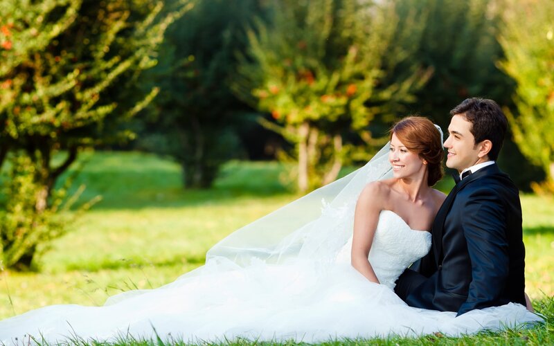 Bride and Groom Sitting