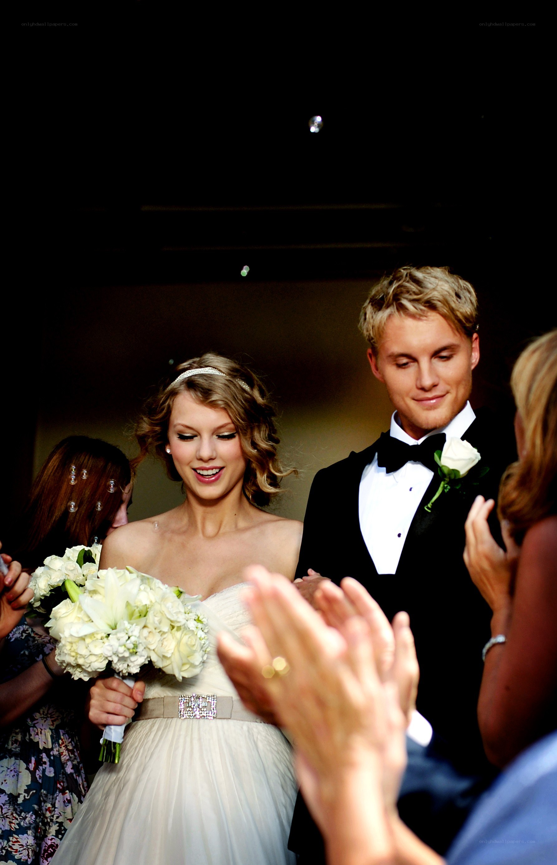 Bride and groom walking down aisle