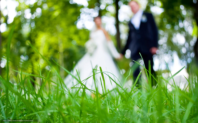 Bride and Groom Walking — Green