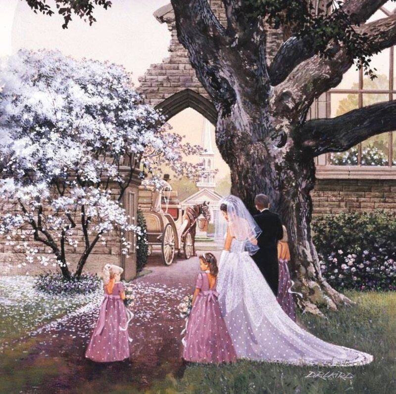 Bride and Groom Walking — White, Serene, Spring