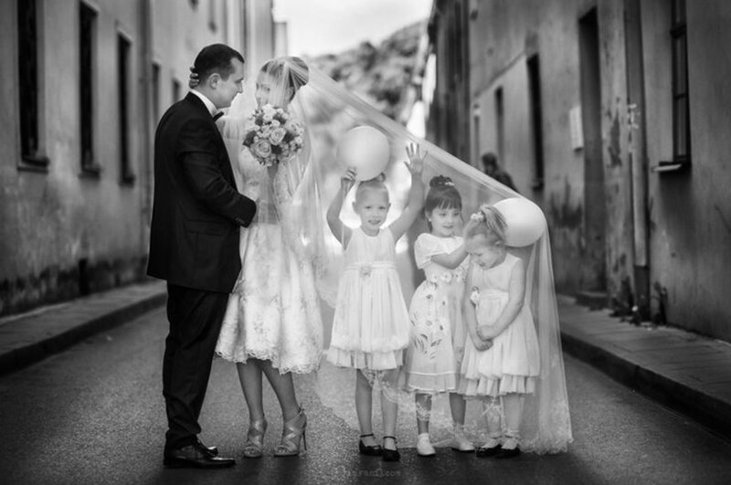 Bride and Groom with Children