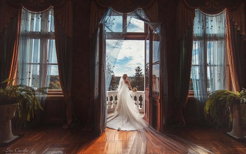 Bride at Balcony Door