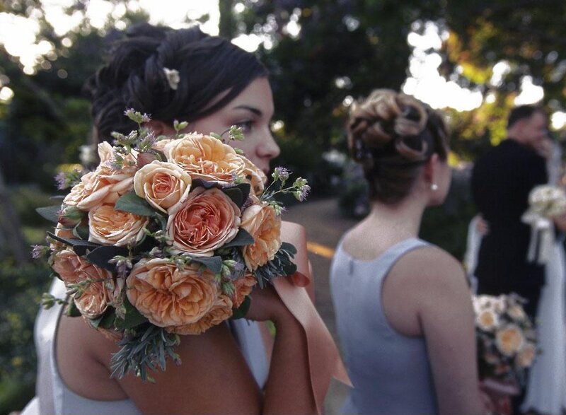 Bride holding bouquet at wedding