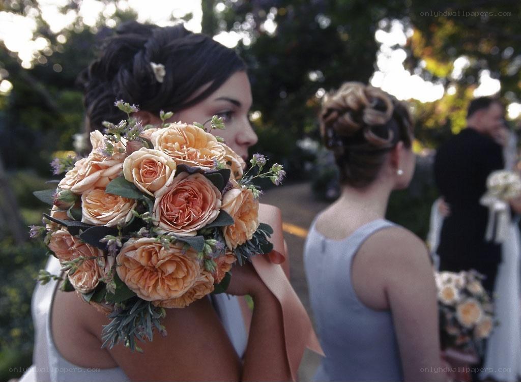 Bride holding bouquet at wedding