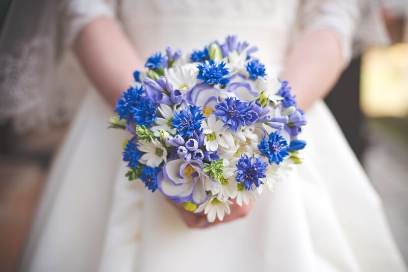 Bride Holding Bouquet — Blue