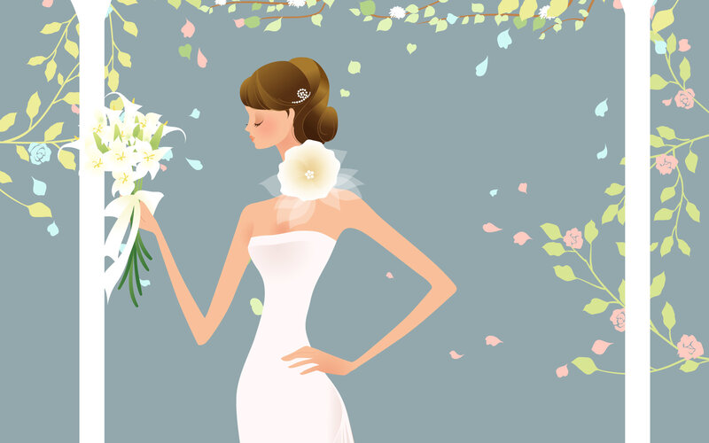 Bride Holding Bouquet — Gray