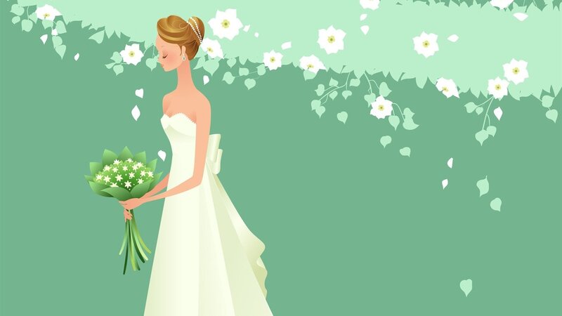 Bride Holding Bouquet — Green