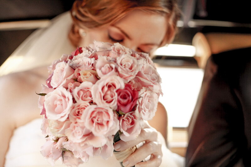 Bride Holding Bouquet — Pink, Serene, Afternoon