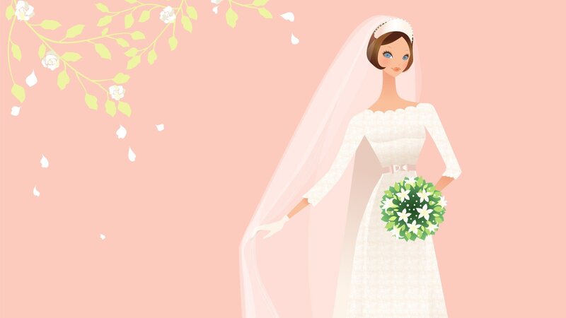 Bride Holding Bouquet — Pink, Serene, Illustration