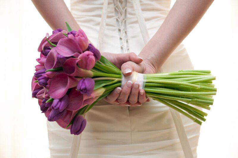 Bride Holding Bouquet — Purple, Serene