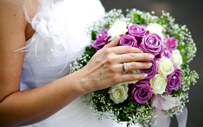 Bride Holding Bouquet — Purple