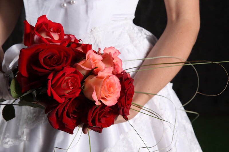 Bride Holding Bouquet — Red