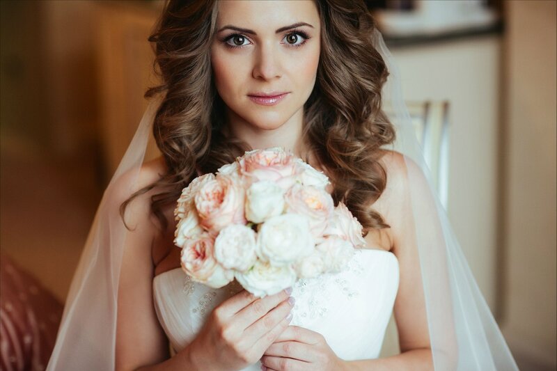 Bride Holding Bouquet — White, Calm, Photograph, Veil