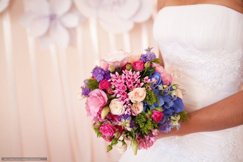 Bride Holding Bouquet — White, Celebratory, Photograph