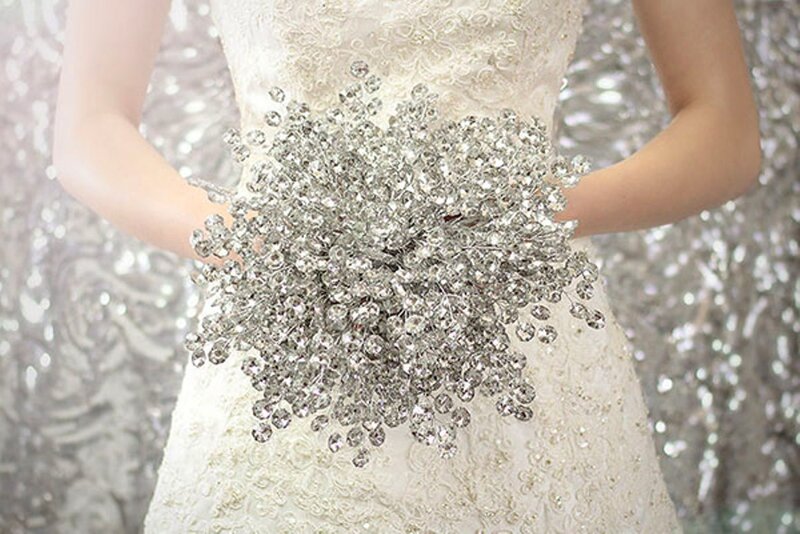 Bride Holding Bouquet — White, Elegant, Photograph