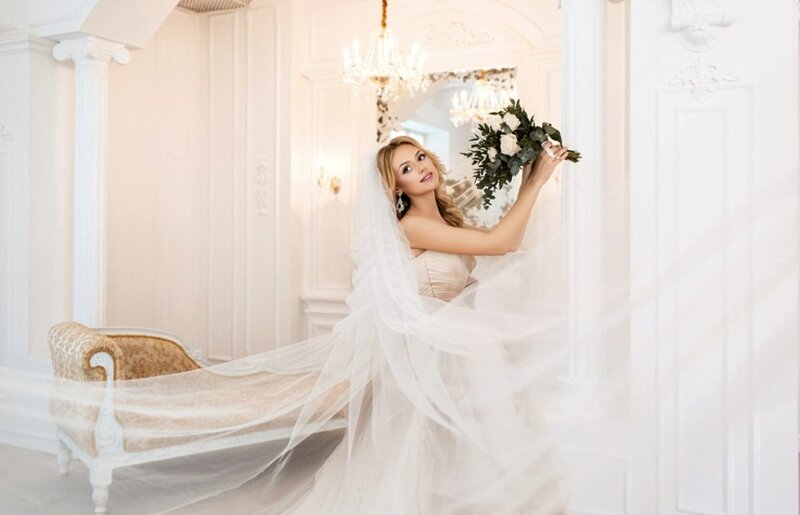 Bride Holding Bouquet — White, Elegant, Photograph, Veil