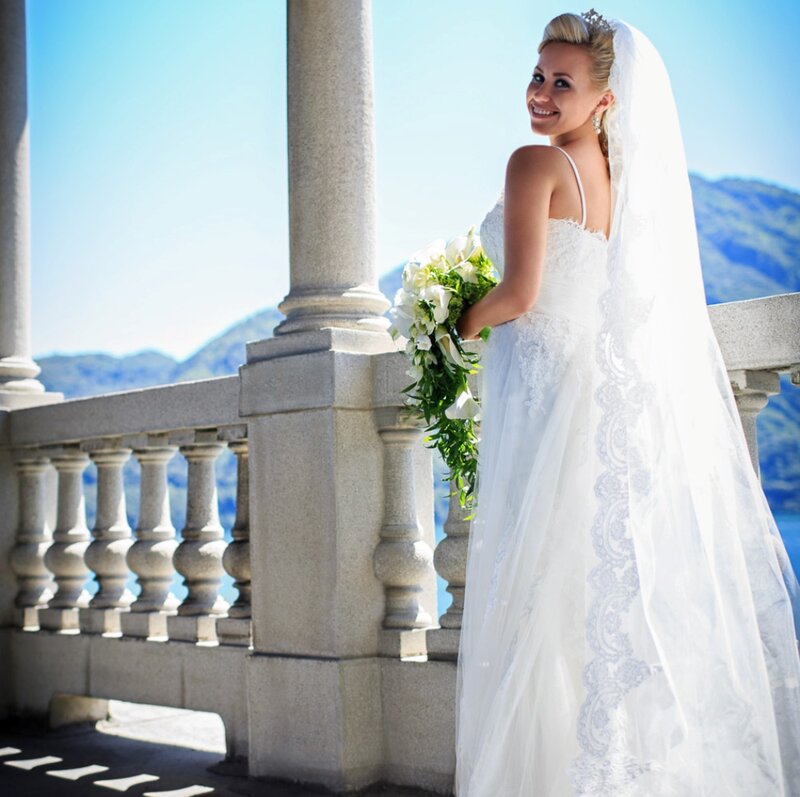 Bride Holding Bouquet — White, Serene, Afternoon, Photograph, Veil, Balcony