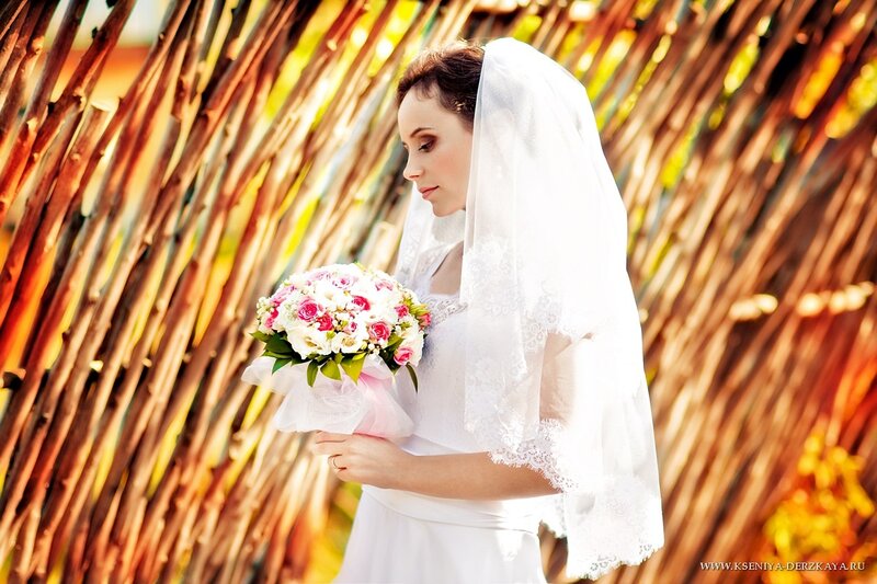 Bride Holding Bouquet — White, Serene, Afternoon, Photograph, Veil, Sticks