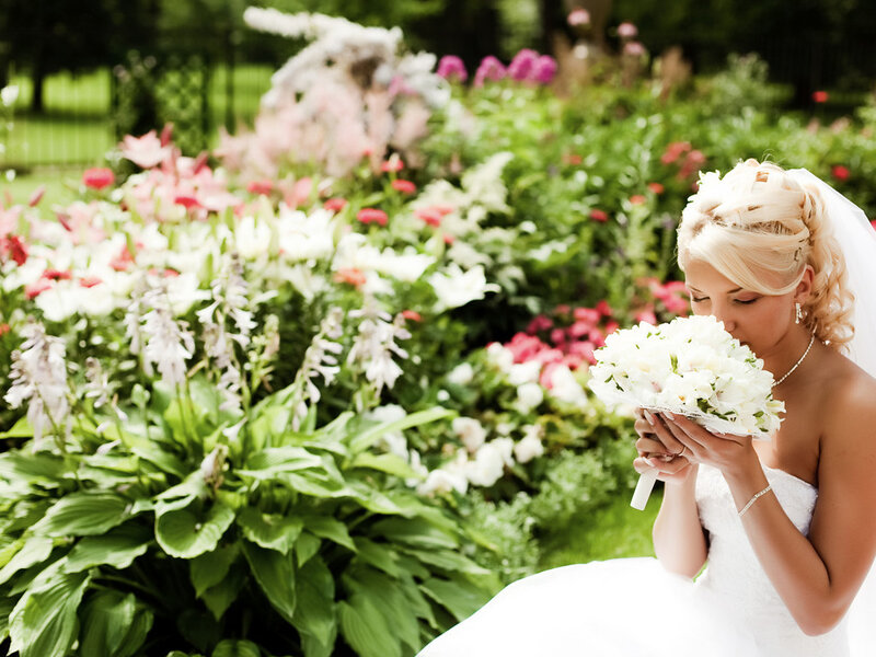 Bride Holding Bouquet — White, Serene, Afternoon