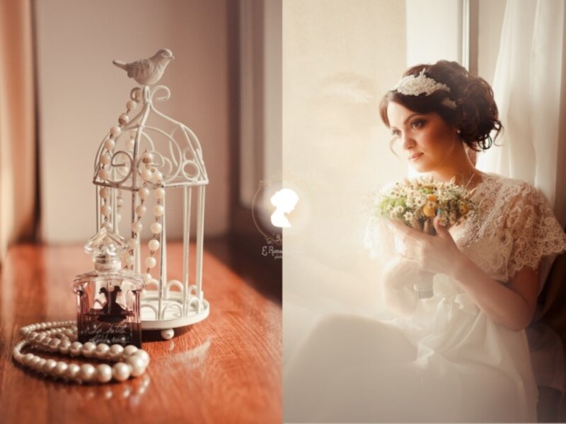 Bride Holding Bouquet — White, Serene, Morning, Photograph, Birdcage